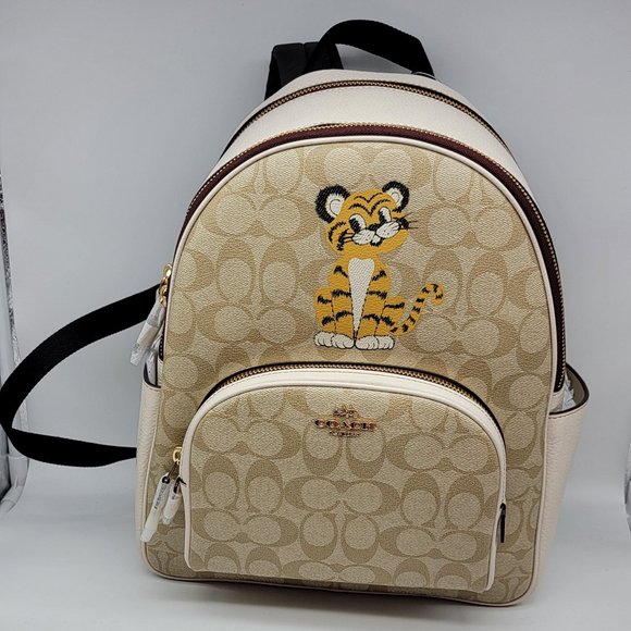 Coach Court Backpack in Signature Canvas with Tiger C7317 Light Khaki Chalk - Picture 1 of 7
